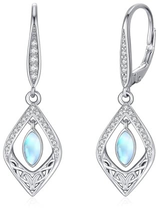 OHAYOO Keltischer Schmuck Damen 925 Silber Mondstein Ohrringe Hängend Silberohrringe Mädchen Leverback für Damen Mädchen Freundin Mama