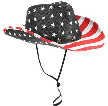 MOLUCKFU Amerikanischer Cowboyhut mit Sternen- und Streifenmuster Dekorativer Patriotischer Hut für Männer Leichter Jeansstoff Usa Kopfbedeckung für Unabhängigkeitstag und Gedenktagsfeiern