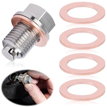Elkuaie Magnetische ÖLablassschraube,ÖLablassschraube mit 5-Scheiben, Magnetische Kfz-Ölschraube, Edelstahl-Ablassmutter, Ablassschraubenadapter (M14*1.5)