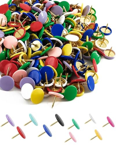 BPTRKOM 300 Stück Reißzwecken Farbig, Metall Dekorative Reißzwecke Pinnnadeln, runder Bunt Reißnägel Kunststoffummanteltes Metall Reißnägel für Wandkarten(Farbe)
