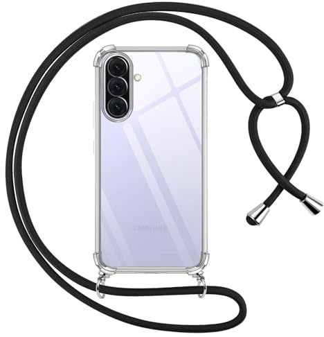 Pnakqil Coque pour Samsung Galaxy A36 avec Cordon, Transparente Silicone Housse avec Réglable de Collier Anti-Chute Etui pour Samsung A36, Ètuis à Bandoulière 6.64, Noir