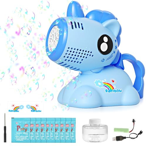 Betensh Seifenblasenmaschine Wiederaufladbare mit Seifenblasen Flüssigkeit, Wasserspielzeug Seifenblasenpistole, Bubble Gun, Luftblasenmaschine für Kindertag Geschenk Sommer Party（Blau）