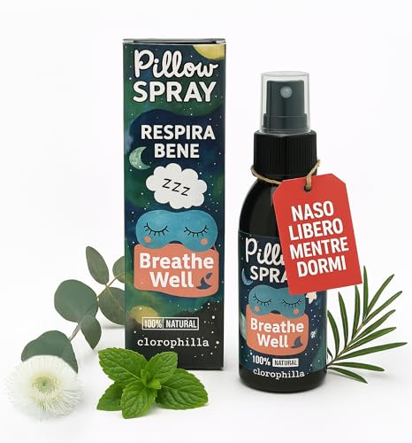 Spray Kissen zum Schlafen [besser atmen] Eukalyptus, Pfeffermut, Teebaum, besser atmen aus der Nase - 100% natürlich - Made in Italy
