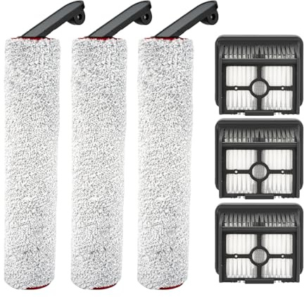 (6 Pack) H12 Pro Replacement Brush Rollers and HEPA Filters Compatible with Dreame H12 Pro/ H12 Dual Cordless Wet and Dry Vacuum Cleaner, 3 Brush Rollers, 3 HEPA Filters, Accessories Kit