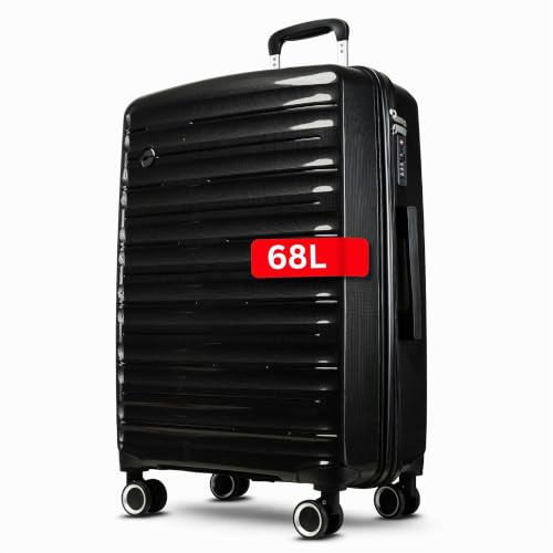 Cocoono Koffer Mittelgroß 68 Liter Volumen - mit TSA Schloss, Koffer & Trolleys, Reisekoffer, Hartschalenkoffer, Reisekoffer mit Rollen, Trolley, Hartschalenkoffer mittelgroß, Koffer L (Schwarz, L)
