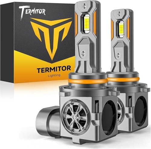 Termitor Upgraded 9005/HB3 Light Bulbs, 90,000LM 12X Ultra-Brighter, 6500K Cool White, 1:1 Halogen Size Driving Light, Plug-N-Play, IP68 Waterproof, Pack of 2