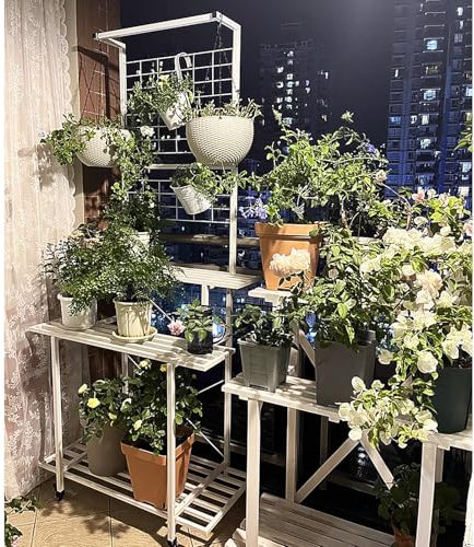 Étagère échelle en métal pour plantes, support de fleurs autoportant à 2/3 niveaux, étagères de rangement pour plantes pour salon, chambre, cuisine, présentoir pour plantes de jardin(Type F 90x44.4x10