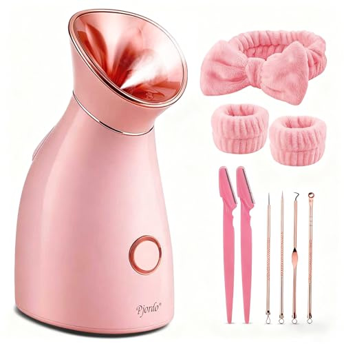 Pjordo Facial Steamer Spa Kit, Nano Ionic Face Steamer for Facial Deep Cleaning Unclogs Pores Sinuses Moisturizing, Warm Mist Humidifier Steamer for Face Home Sauna Spa, Self Care Gifts for Women