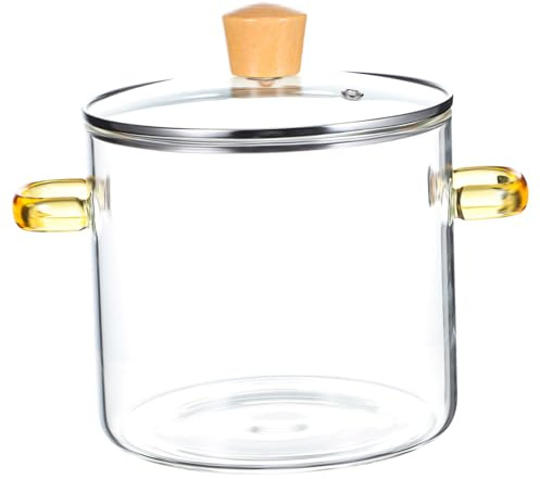 Cabilock Cacerola De Cristal Transparente 2300 Ml Asas Resistentes De Silicona, Apta Para Cocción a Fuego Lento, Estufa y Guisos, Tapa Pomo De Madera, Olla Para Cocina Familiar