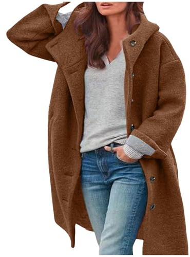 Generisch Wollmantel Damen Winter Lang Übergangsmantel Mit Kapuze Trenchcoat Fleece Bomberjacke Elegante Wintermantel Einfarbig Freizeitjacke Mit Taschen Kuscheljacke Teddy Fleecejacke Winterjacke