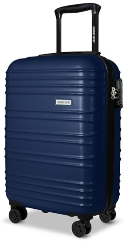 Luggage Depot Carry On Suitcase, TSA Lock, Cabin Travel, ABS Navy Blue | Compact Travel Keeps Clothes Secure, with Organised X-Strap, 3-Level Adjustable Handle and Lightweight Hardshell Storage