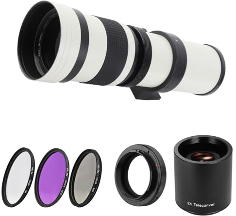 Yctze Objectif Super TéléObjectif 420-800 Mm, Kit de Filtres CPL, Objectif Téléconvertisseur 2X et Adaptateur pour Appareils Photo à Monture EF (White)