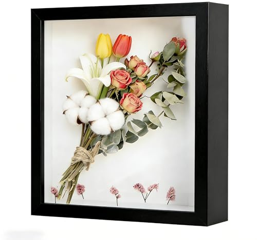 3D Shadow Box Frame（8x8 Inch), 3cm Deep Display Case for Photos, Medals, Tickets & Memorabilia - Wall Mount or Tabletop Box Frame(21.5*21.5cm-Black)