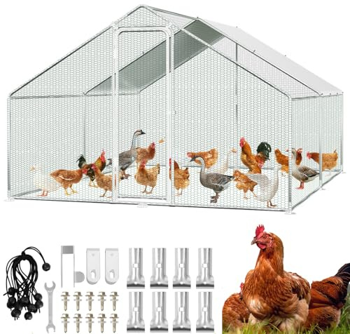 Hebitod Freilaufgehege Hühnerstall, 3m x 4m x 2m Metall Käfige Kleintierstall mit Sicherheitsschloss und Wasserdichtes Hühnerauslauf-Abdeckung, Freigehege für Hühner,Vogelkäfig, Pflanzen