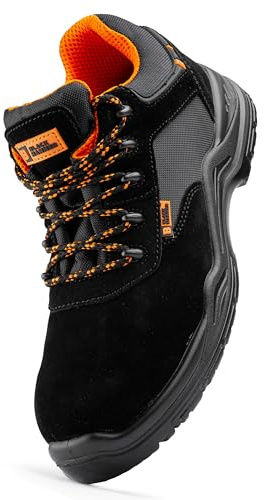 Black Hammer Mens Safety Trainers Lightweight Composite Toe Cap with Midsole Protection Work Boots Shoes Hiker Extra Grip S1P SRC 1557 (8 UK) Black