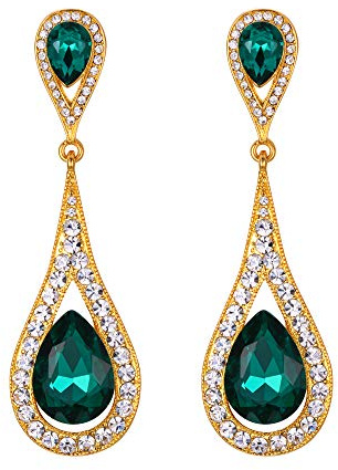 Tenye - Pendientes colgantes para mujer con doble lágrima de cristal austriaco, para mujer, estilo elegante
