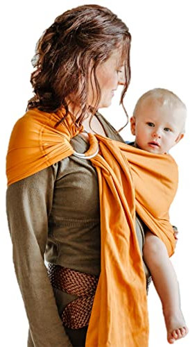 Shabany® - Ring Sling Tragetuch - 100% Bio Baumwolle - Babybauchtrage für Neugeborene Kleinkinder bis 15 KG - inkl. Baby Wrap Carrier Anleitung - orange (likes)