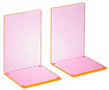 OSCO Hochglanz-Buchstützen mit transparenten Gummipads, rutschfest, stilvolle Acryl-Kunststoff-Buchstützen für Schreibtisch, Büro, Regal, Zuhause, modernes Design, H 21,2 x B 16 x T 15 cm, Neon