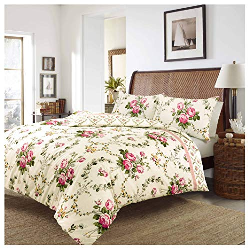 Hendem® Olivia Flannelette Duvet Quilt Cover Set Floral Thermal Flannel 100% Brushed Cotton (Pink, Single)