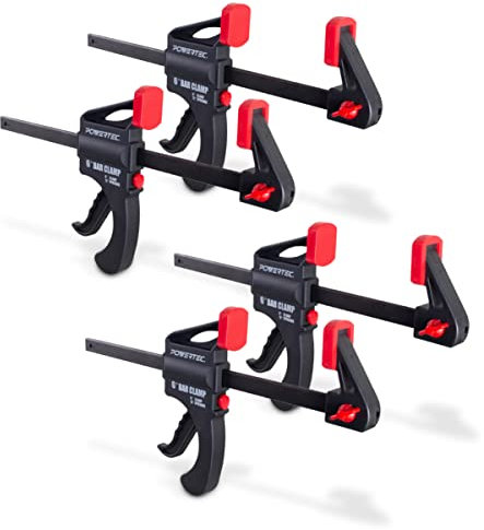 POWERTEC 6 Bar Clamps/Spreaders 4 Pack, Trigger Clamps for Woodworking, One-Handed Ratchet Quick Grip Clamp for Gluing, Wood Clamp for Arts, Crafts, and DIY Project (71593)
