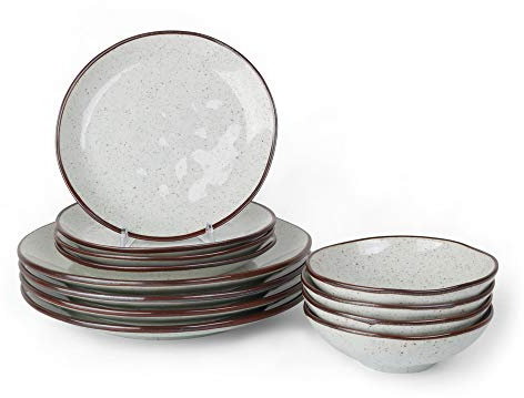 Vajilla de 12 piezas, 4 platos llanos de 27 cm, 4 platos pequeños de 21 cm, 4 cuencos de 15 cm, Arena Reactiva