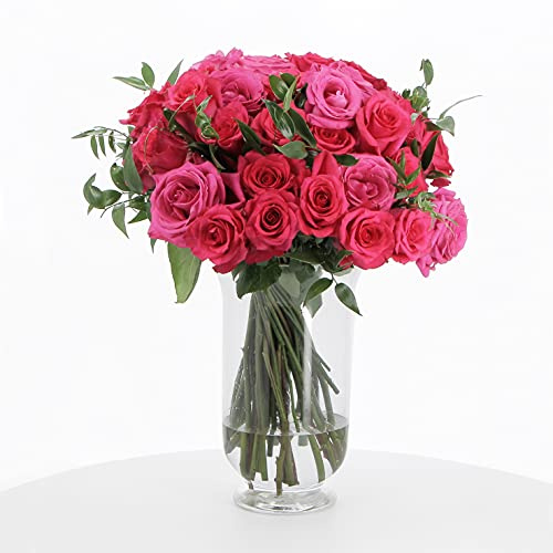 KENTIS - Bouquet di 36 Rose Fucsia a Stelo Lungo 50 cm - Mazzo di Fiori Freschi a Domicilio in Italia - Rose Vere Regalo
