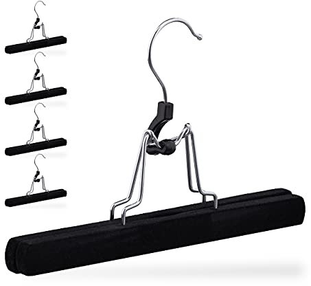 Relaxdays Hosenbügel 5er Set, Holz, schonender, Rutschfester Samtbezug, Rockbügel, Hosenspanner, B: 25 cm, schwarz