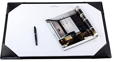 DELMON VARONE - Personalisierbare Schreibtischunterlage mit 4 Ecken aus Leder schwarz & DIN A2 Abreiß-Schreibblock - Rutschfeste Schreibunterlage inkl. Notizblock - Schreibtisch-Unterlage 65 x 45 cm