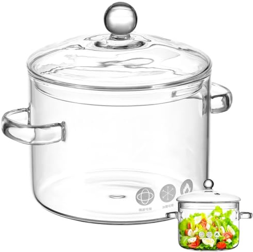DOITOOL Glass Simmer Pot for Stove Potpourri 1.4 Quarts Heat-resistant Glass Saucepan with Cover Clear Cookign Pot with Lid and Handle for Pasta Noodle, Soup, Milk, Baby Food (1350ml/46oz)