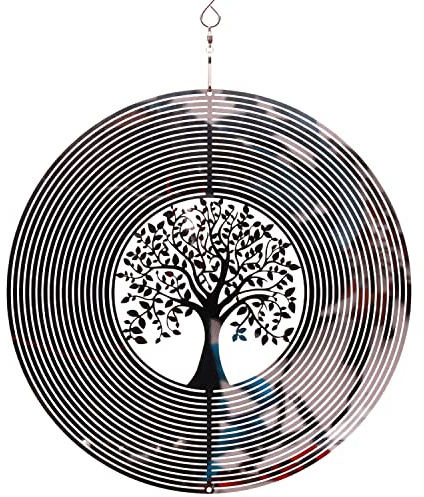 SPRING SONG Wind Spinner 3D Stainless Steel Indoor Outdoor 10 Mirrored Stainless Steel Tree of Life Decoration Crafts Ornaments Kinetic Yard Art, Hanging Wind Spinners Decor Gifts