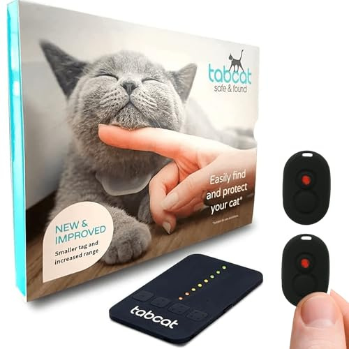 Tabcat V2 Localizador para Gatos - Más Preciso Que el GPS - Sin Suscripción Mensual - 2 Dispositivos de rastreo y 2 Fundas Protectoras - para Gatos de Interior/Exterior - Pequeños y Ligeros