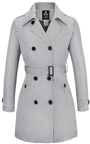 Wantdo Axelöronhängen för kvinnor bältad trenchcoat vindtät knappfästande rockar dubbelbröstade slim fit jackor, Pläd, M