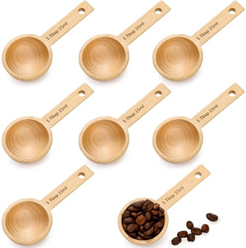 Tebery 8 Pack Wood Measuring Scoops for Canister, 1 Tablespoon Beech Coffee Scoop Measuring Spoons for Coffee Beans, Ground Coffee, Protein Powder, Spices, Tea and Bath Salt
