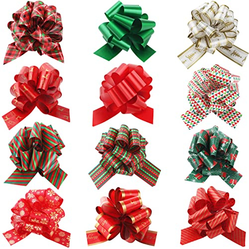 GeeRic 12 Piezas Lazos navideños para Regalos,Lazos Anchos para Envolver Regalos con Cinta para decoración navideña