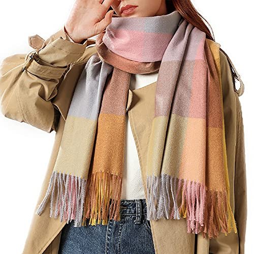 Bakicey Damen Schal XXL Warm Weich Strickschal Karo Winterschal Herbstschal Wolleschal Frauen Deckenschal Halstuch Scarf Poncho Cape