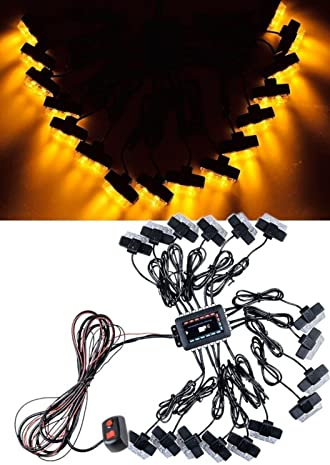 16x Feux de Pénétration LED Éclairage Stroboscopique Feux d'Avertissement Flash Signalisation d’Urgence 12V Orange/Ambre 32W