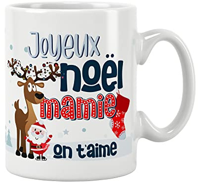 ÉNJA Création Cadeau NOËL - Mug MAMIE. Mamie/Tasse – Joyeux Noël - Cadeau fêtes de fin d'année personnalisé. Cadeau original. Céramique haute qualité 11oz - 320 ML (MAMIE)