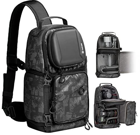 TARION Kameratasche Sling Kamera Schultertasche Umhängetasche Wasserdicht Fotorucksack Spiegelreflex mit Regenschutz, Kamera Tasche Kompatibel mit DSLR Kamera Objektiv Stativ (TR-S, Grau und Schwarz)