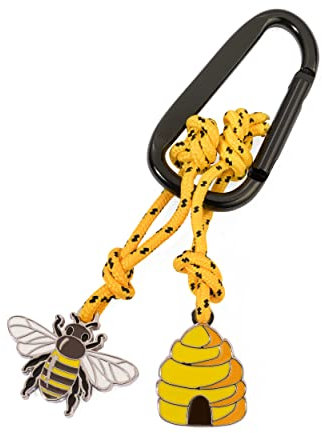 TROIKA Maja - KR23-01/BK - Schlüsselanhänger Biene & Bienenkorb mit Karabinerhaken – an dekorativem Kletterseil – Aluminium, Emaille, Metallguss, Nylon – gelb, schwarz, silberfarben