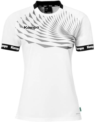 Kempa Wave 26 Damen Sportshirt Kurzarm T-Shirt Funktionsshirt Handball Gym Fitness Trikot - elastisch und atmungsaktiv - tailliert, Weiß/Grau, S