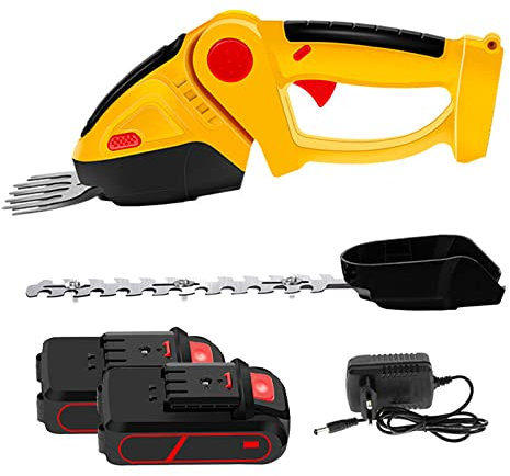 Tijera Cortacésped y Arreglasetos 2 en 1, Cortadora de Setos Eléctrica de Mano con Batería Recargable y Cargador, Tijeras Arreglaseto Ancho de Corte 10cm, Herramienta para Jardín y Césped,24V