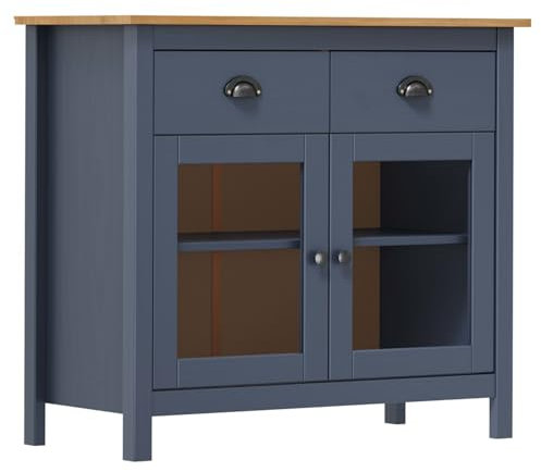 BaraSh Sideboard Hill Grau 90x40x80 cm Massivholz Kiefer TüRen Sideboard Flur Schmal Eckkommode