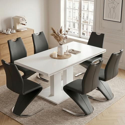 JIEXI Ausziehbarer Esstisch und 6 Stühle Set, Ausziehtisch 140-180cm | Mermaid Design, PU-Leder, Moderner Küchentisch, Für Haus, Küche, Wohnzimmer, Esszimmer
