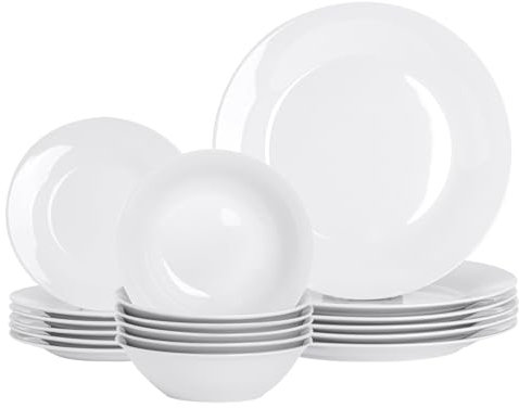 Argon Tableware 18-Piece White Dinner Set - 6 Person Dining Set Kitchen Dinnerware Dinner Plates, Dessert Dish, Pasta Cereal Bowls Set for Starters, Mains, Dessert