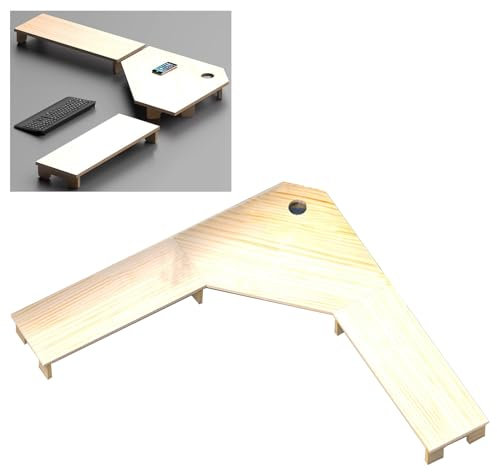 ZIMGOD Monitorständer Eckregal für Den Schreibtisch im Büro Massivholz, Multifunktionaler Dreieckiger Schreibtischaufsatz für 3 Monitore, Ergonomischer Monitor-Organizer zum Platzsparen