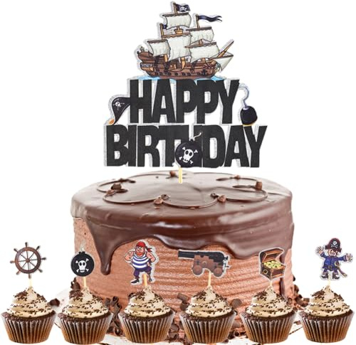 6 Stück Pirate Tortenstecker Piraten Tortendeko, kuchendeko für Piratenparty, Piraten Muffin, Piraten Kuchen Cupcake für Halloween Party Muffin Deko