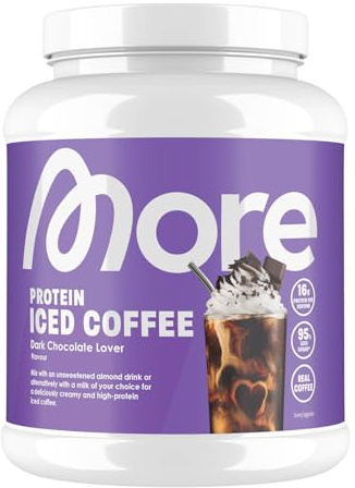 More Protein Iced Coffee, Dark Chocolate Lover, 500 g, 1.1 lbs, 20 Servings, Protein Powder with Instant Coffee, Low in Sugar and Fat – Made in Germany