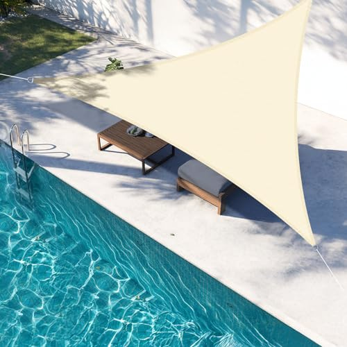 LOVE STORY Toldo Vela de Sombra 5x5x5m Triangular Crema Toldos,Toldo de Tela Sombra Curvada,Transpirable Permeable (HDPE) con Protección 95% UV para Patio Exterior, Porche, Jardín