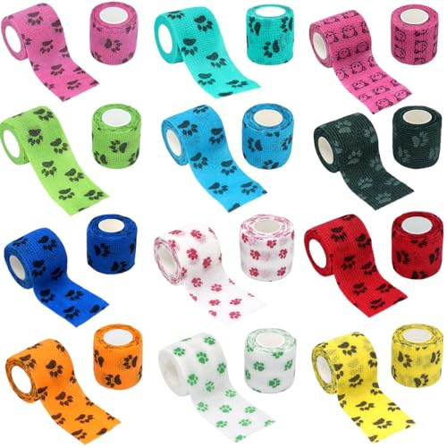 SIVZUMO 12 Rouleaux de Bandage Elastique Cohésif 2,5 cm x 4,5 m, Auto-Adhésif non Tissé Bandage de Sport Bandages de Soins de la Peau Pour les Mains, les Pieds Genoux
