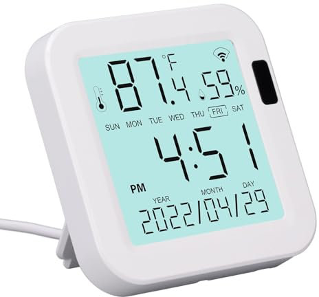 Digital Hygrometer Indoor Thermometer, Wired Room Thermometer and Humidity Gauge with LCD Backlit Display, Indoor Hygrometer Sensor for Bedroom, Baby Room, Office, Terrarium